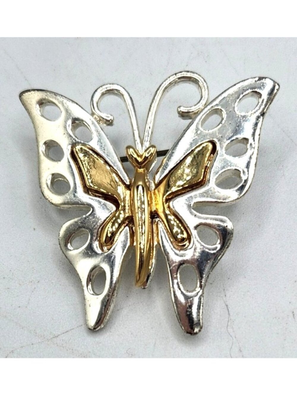 Vintage Allison Reed Signed Two Tone Butterfly Brooch